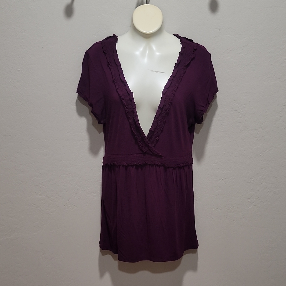 INC International Concepts Purple Ruffled Wrap Blouse